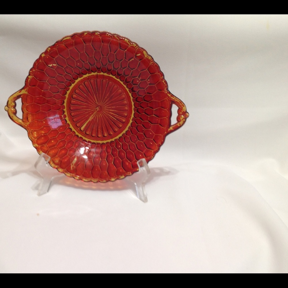 Red-Flashed Open-handled Depression Era Glass Bowl